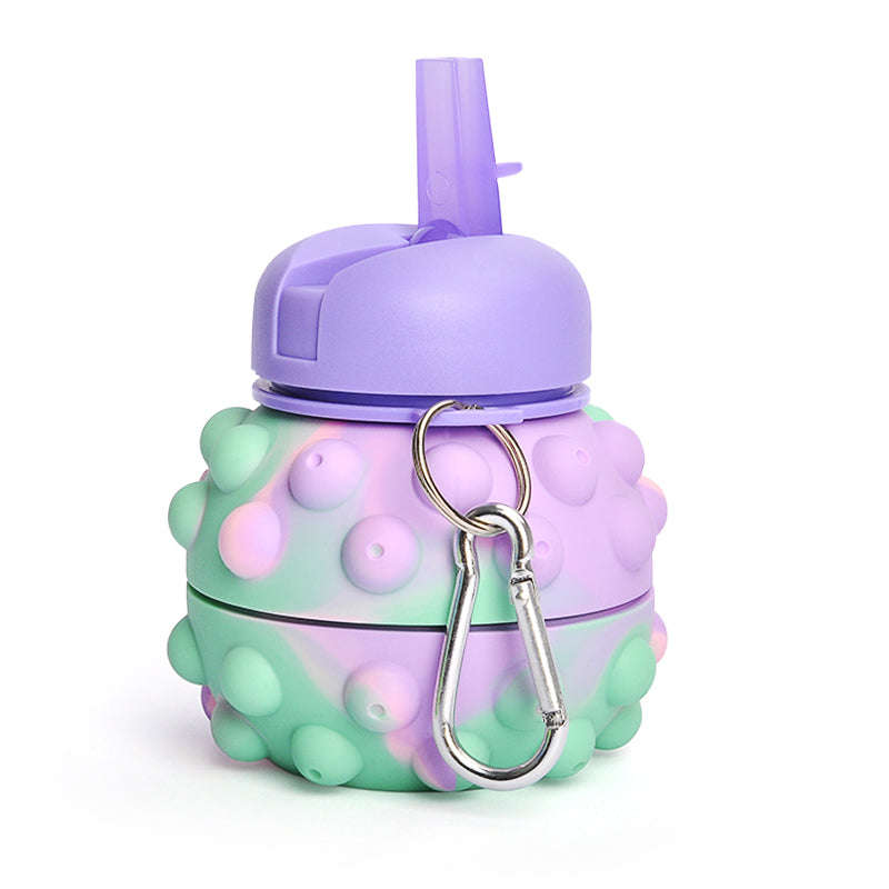 Kids Pop It Collapsible Silicone Water Bottle - Green and Purple