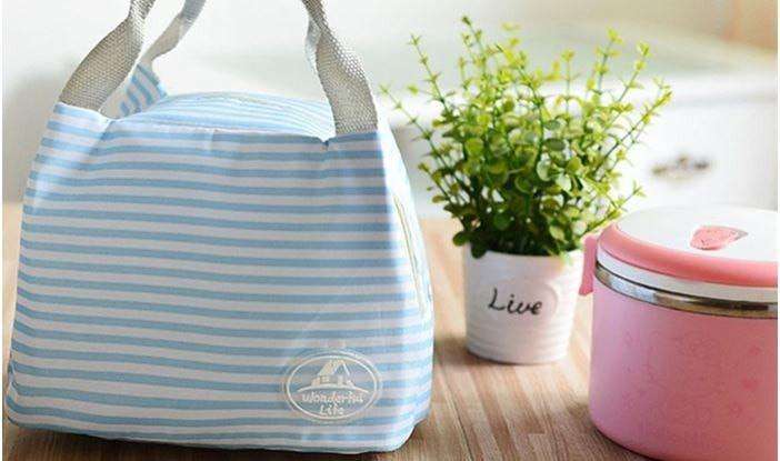 Kids Portable Insulated Thermal Lunch Bag - Pink Stripes