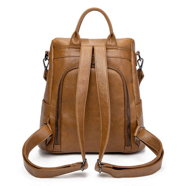 Ladies 3-Way Anti-Theft PU Leather Zipper Backpack - 1993