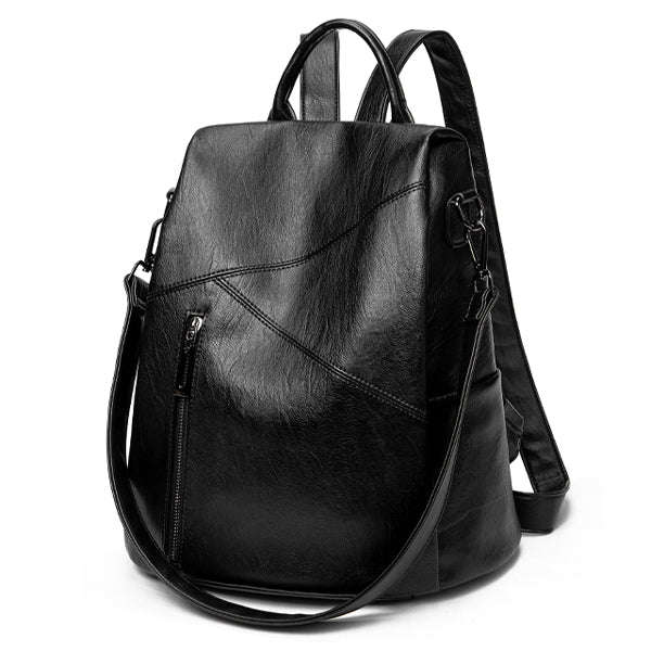 Ladies 3-Way Anti-Theft PU Leather Zipper Backpack - 1993