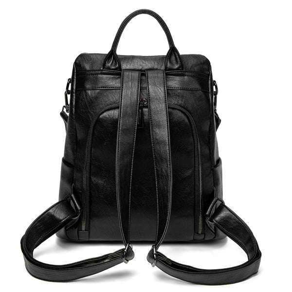 Ladies 3-Way Anti-Theft PU Leather Zipper Backpack - 1993