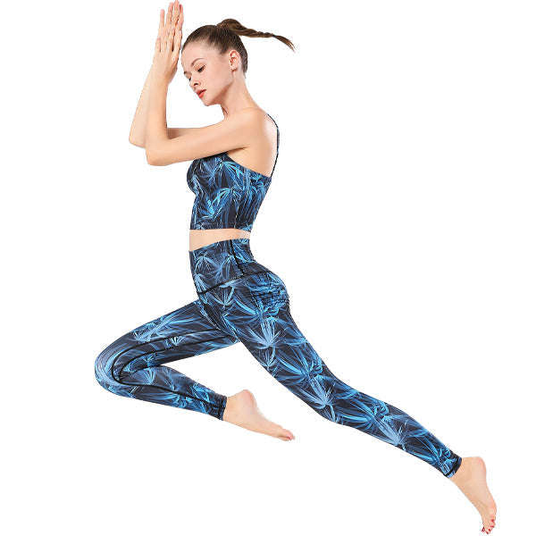 Ladies Blue Bamboo Yoga Set Activewear | HK248