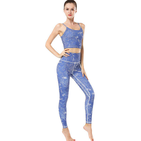 Ladies Blue Treed Yoga Set Activewear | HK247