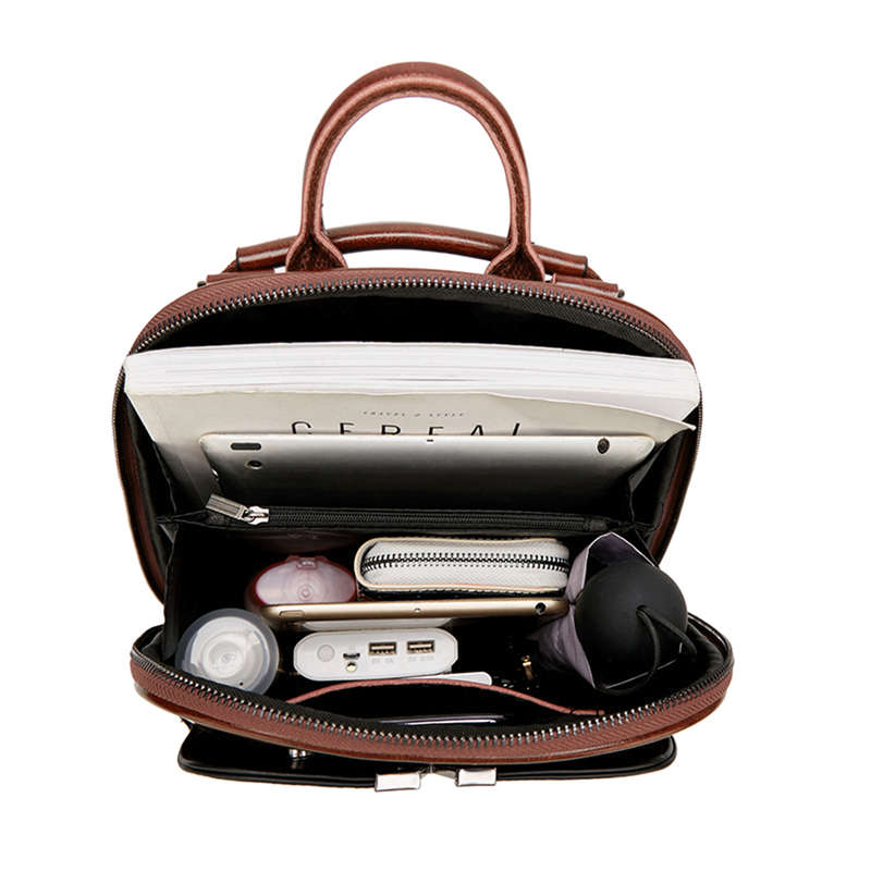 Ladies Classic V PU Leather Anti-Theft Backpack - 6013