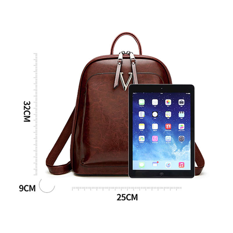Ladies Classic V PU Leather Anti-Theft Backpack - 6013