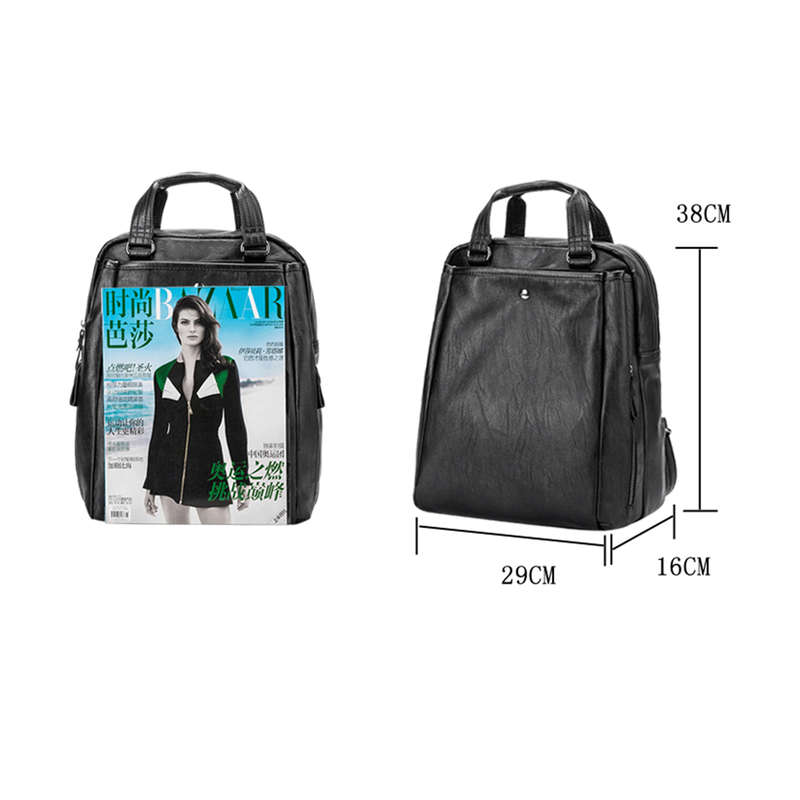 Ladies PU leather Anti-Theft Backpack - Black Professional - F9078