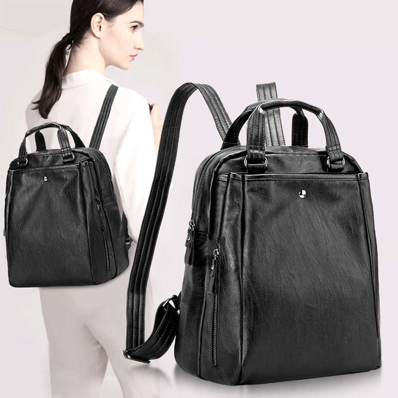 Ladies PU leather Anti-Theft Backpack - Black Professional - F9078