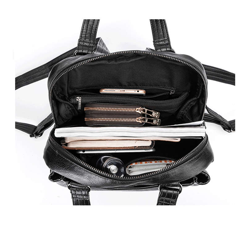 Ladies PU leather Anti-Theft Backpack - Black Professional - F9078