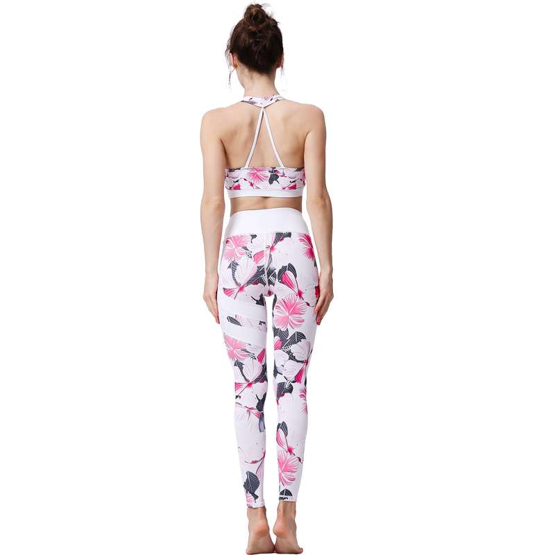 Ladies White Floral Yoga Set Activewear | HK211
