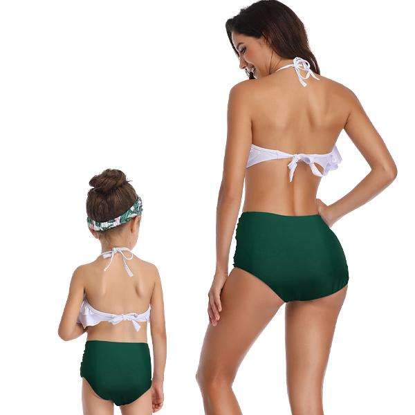 Matching Mom or Daughter Green Floral Print Two-Piece Bikini