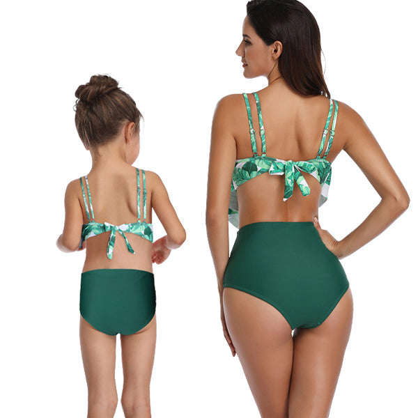 Matching Mom or Daughter Green Leaf Tone Two-Piece Bikini