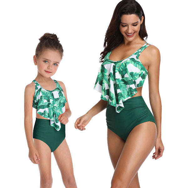Matching Mom or Daughter Green Leaf Tone Two-Piece Bikini