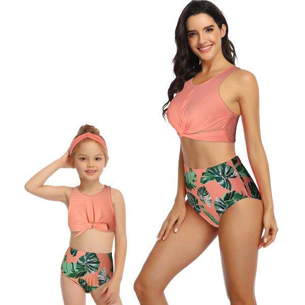 Matching Mom or Daughter Peach Jungle Crop Two-Piece Bikini