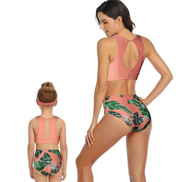 Matching Mom or Daughter Peach Jungle Crop Two-Piece Bikini