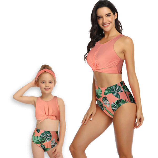 Matching Mom or Daughter Peach Jungle Crop Two-Piece Bikini