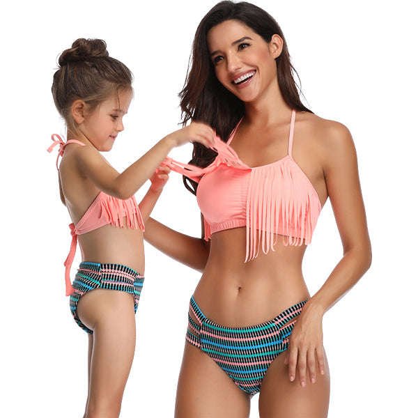 Matching Mom or Daughter Peach Striped Two-Piece Bikini