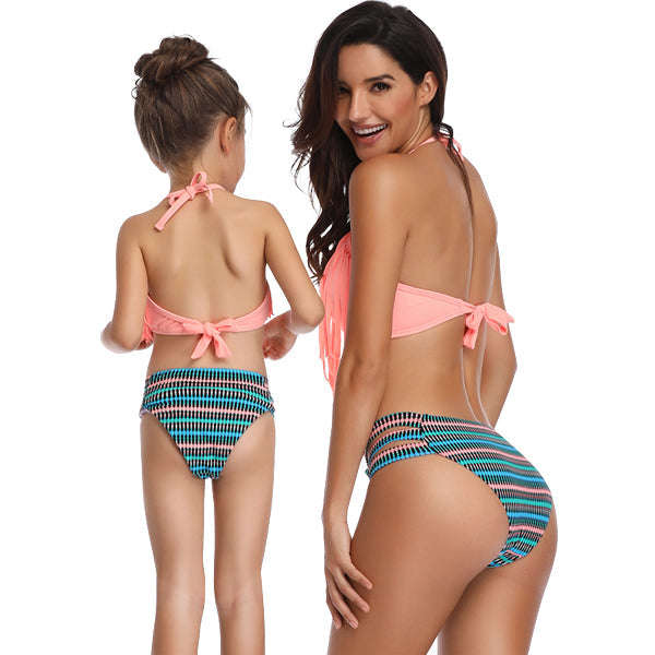 Matching Mom or Daughter Peach Striped Two-Piece Bikini