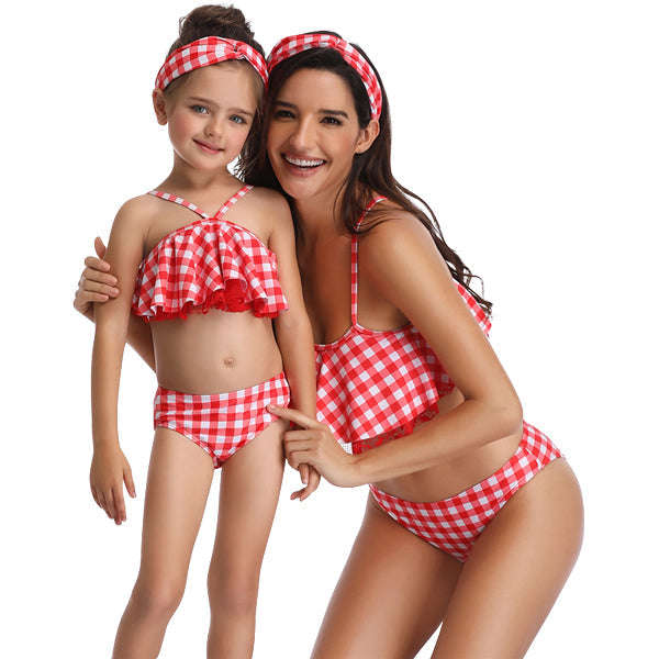 Matching Mom or Daughter Red Checkered Print Two-Piece Bikini