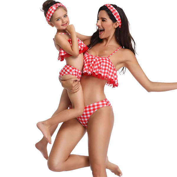 Matching Mom or Daughter Red Checkered Print Two-Piece Bikini