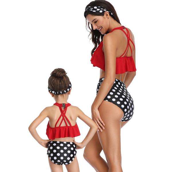 Matching Mom or Daughter Red Polka Dot Print Two-Piece Bikini