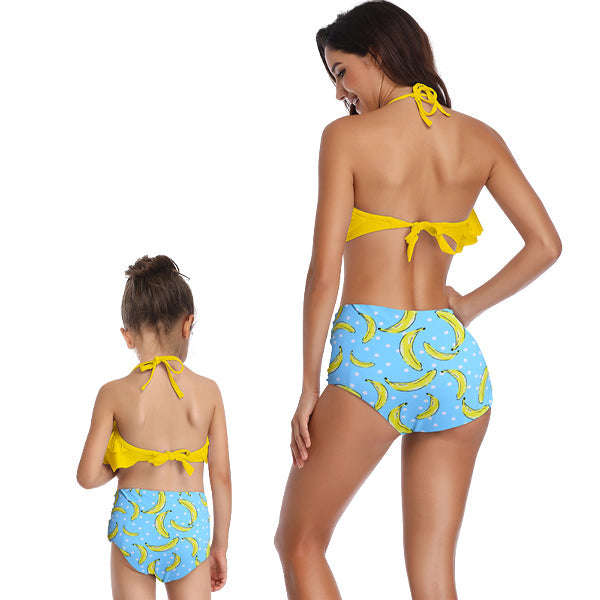 Matching Mom or Daughter Yellow Banana Print Two-Piece Bikini