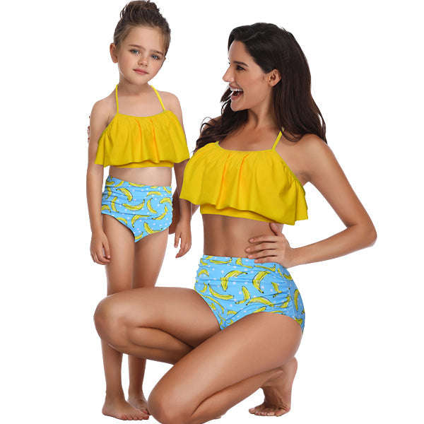 Matching Mom or Daughter Yellow Banana Print Two-Piece Bikini