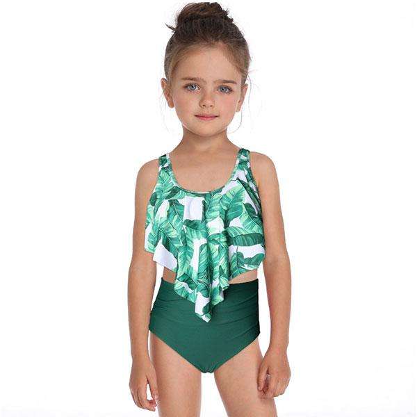 Matching Mom or Daughter Green Leaf Tone Two-Piece Bikini