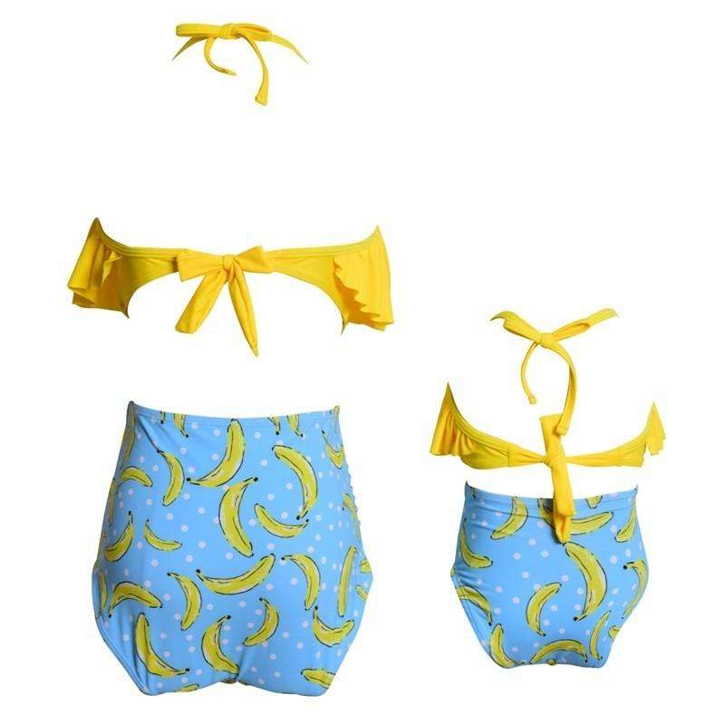 Matching Mom or Daughter Yellow Banana Print Two-Piece Bikini