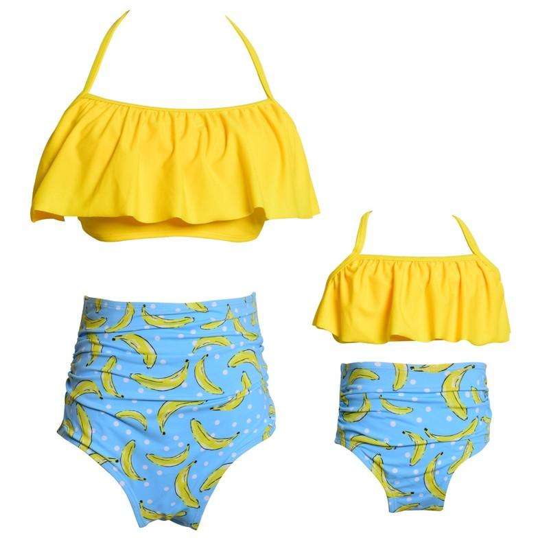 Matching Mom or Daughter Yellow Banana Print Two-Piece Bikini