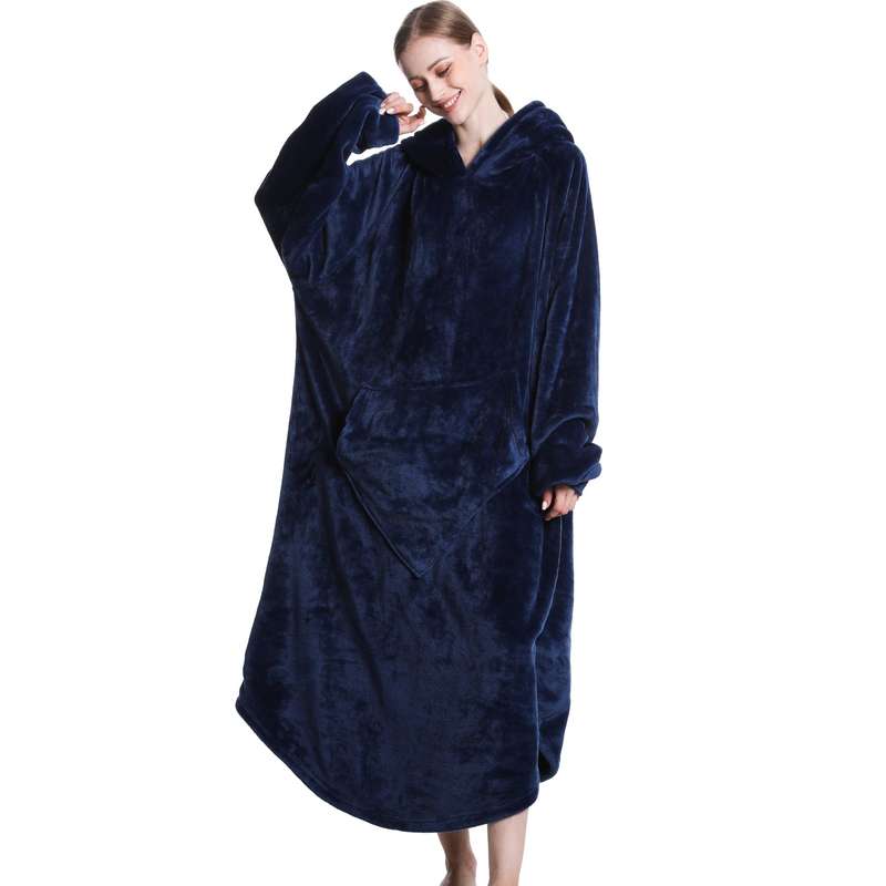 Navy Blue Oversized Floor-Length Body Blanket Hoodie