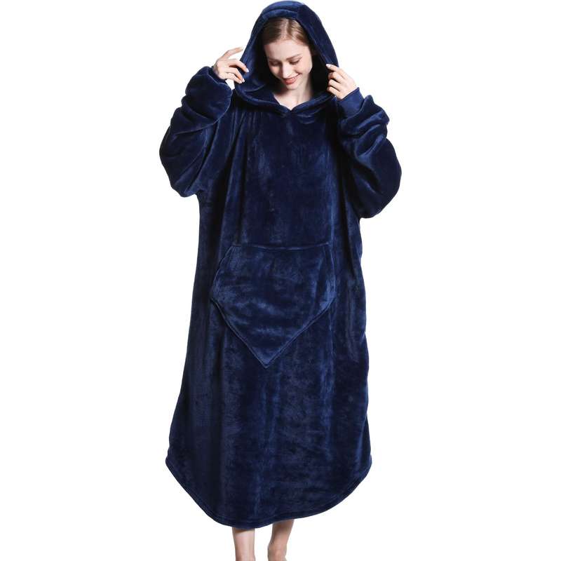 Navy Blue Oversized Floor-Length Body Blanket Hoodie