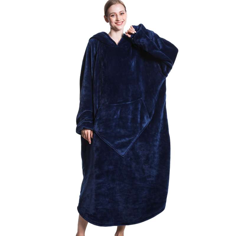 Navy Blue Oversized Floor-Length Body Blanket Hoodie