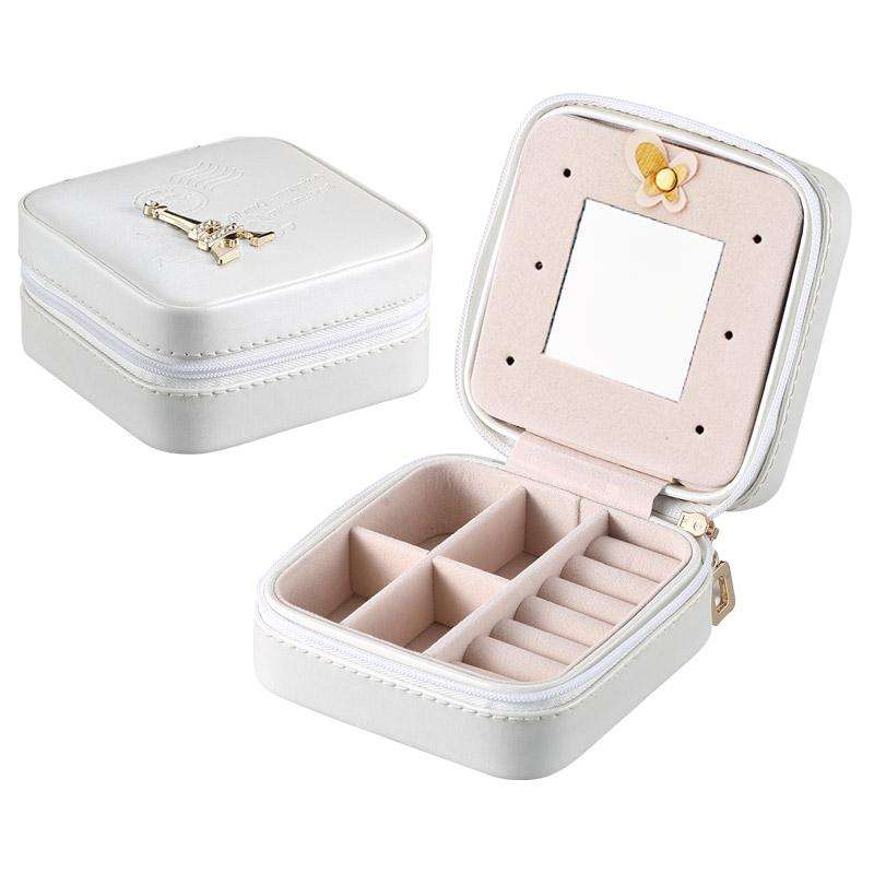 On-The-Go Jewelry Storage Box with Zip - Pearl with Eiffel Tower