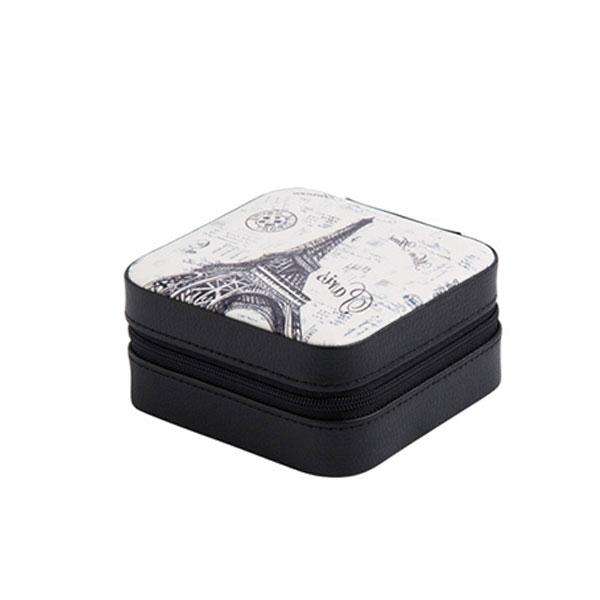 On-The-Go Jewelry Storage Box with Zip - Pearl with Eiffel Tower