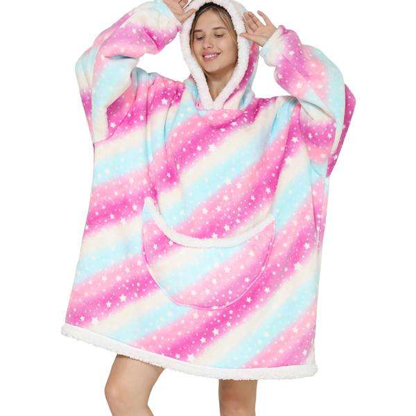 Pink and Blue Unicorn Oversized Plush Blanket Hoodie
