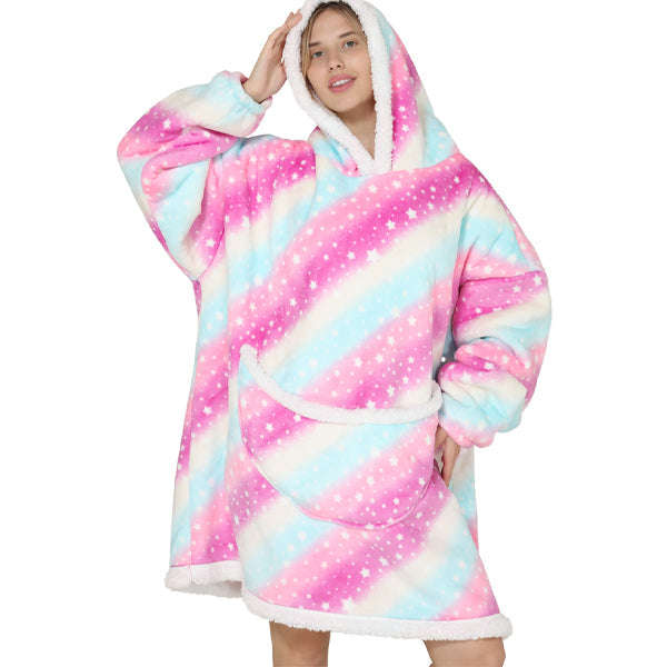 Pink and Blue Unicorn Oversized Plush Blanket Hoodie