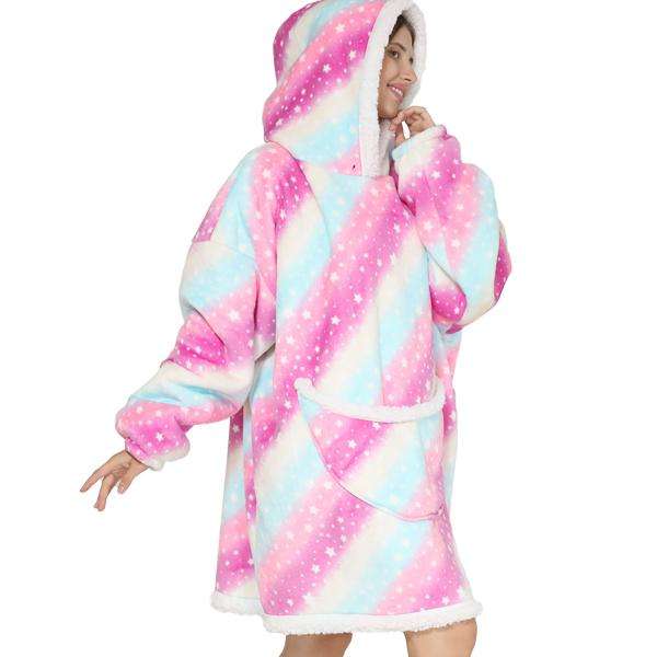 Pink and Blue Unicorn Oversized Plush Blanket Hoodie