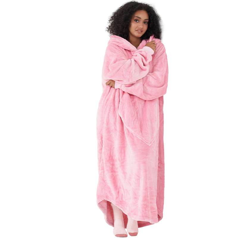 Pink Oversized Floor-Length Body Blanket Hoodie