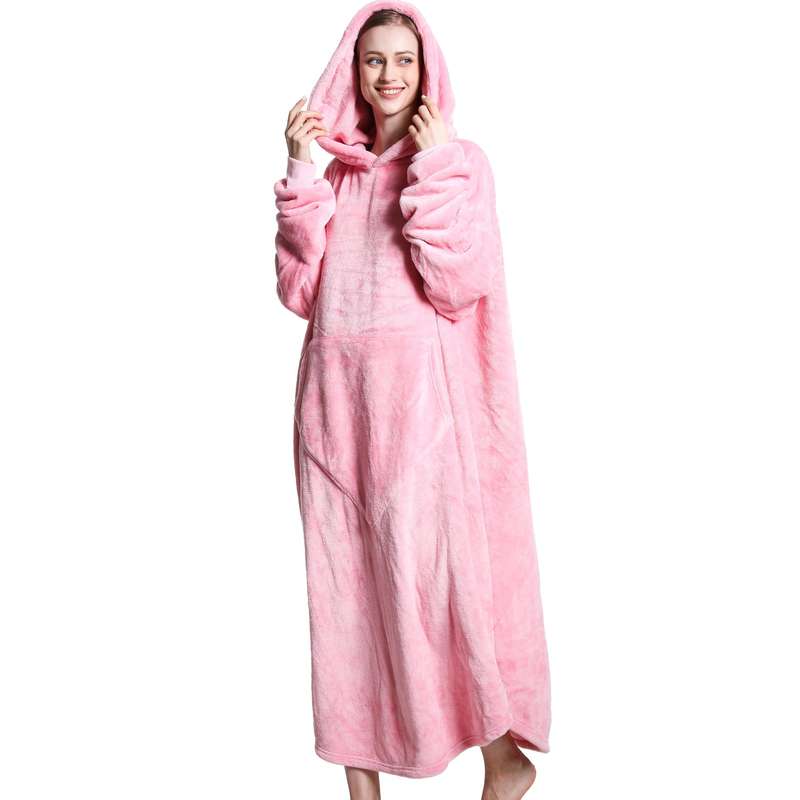 Pink Oversized Floor-Length Body Blanket Hoodie