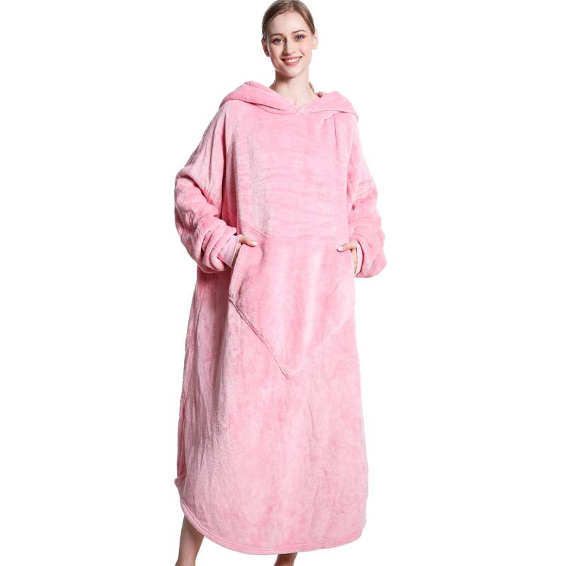 Pink Oversized Floor-Length Body Blanket Hoodie