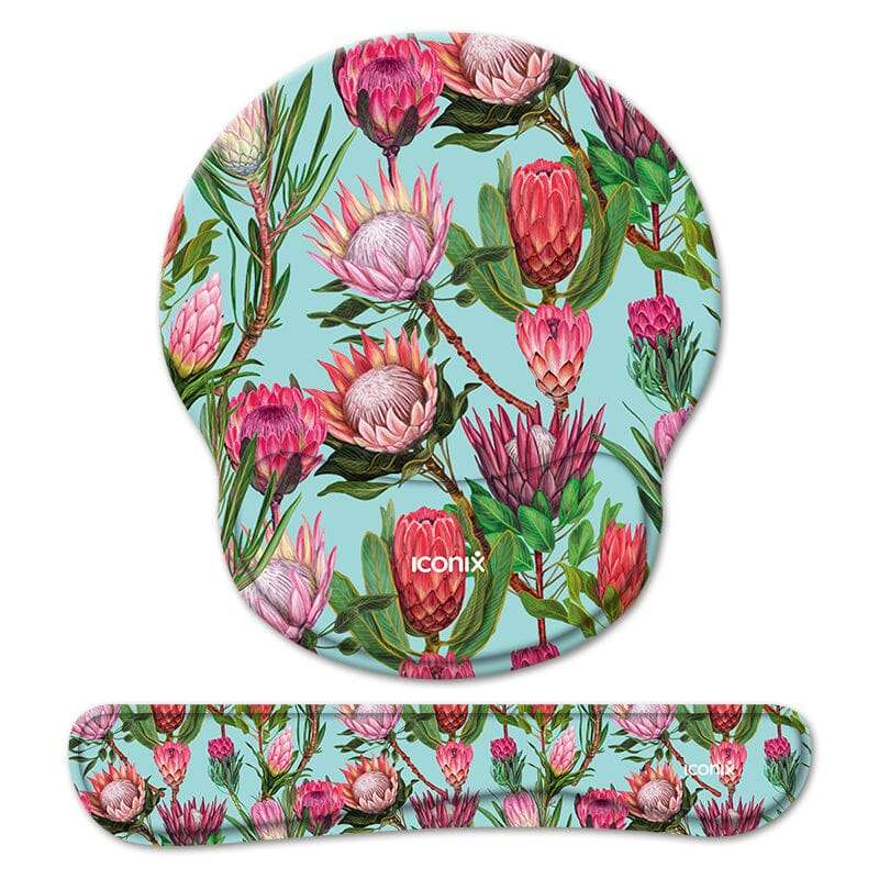 Pink Protea Mouse Pad with Wrist Support and Keyboard Wrist Support Set