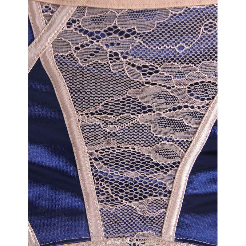 Plus Size Navy Bra Set With Beige Lace Overlay | R80186P