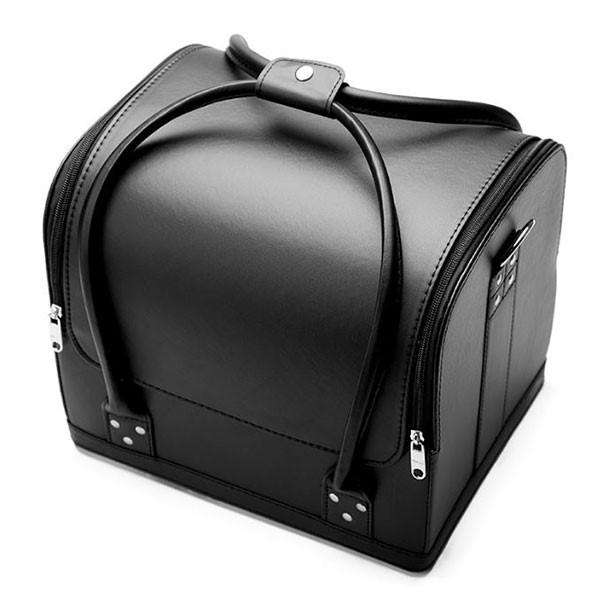 PU Leather 3-Layer Cosmetic Case - Black