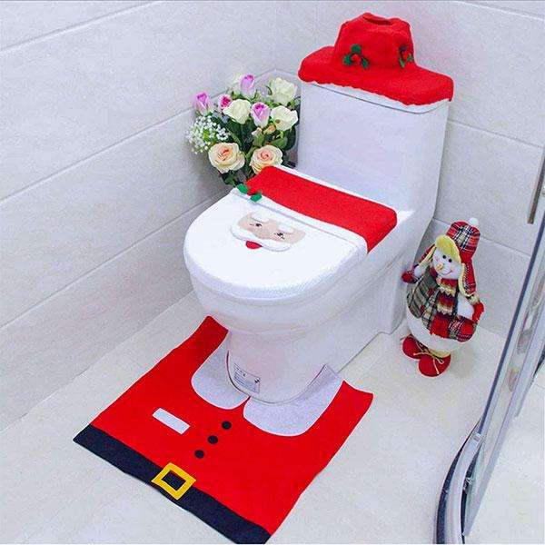 Red Smiling Santa Christmas Bathroom Decor | 3pc