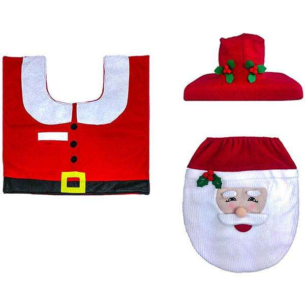 Red Smiling Santa Christmas Bathroom Decor | 3pc