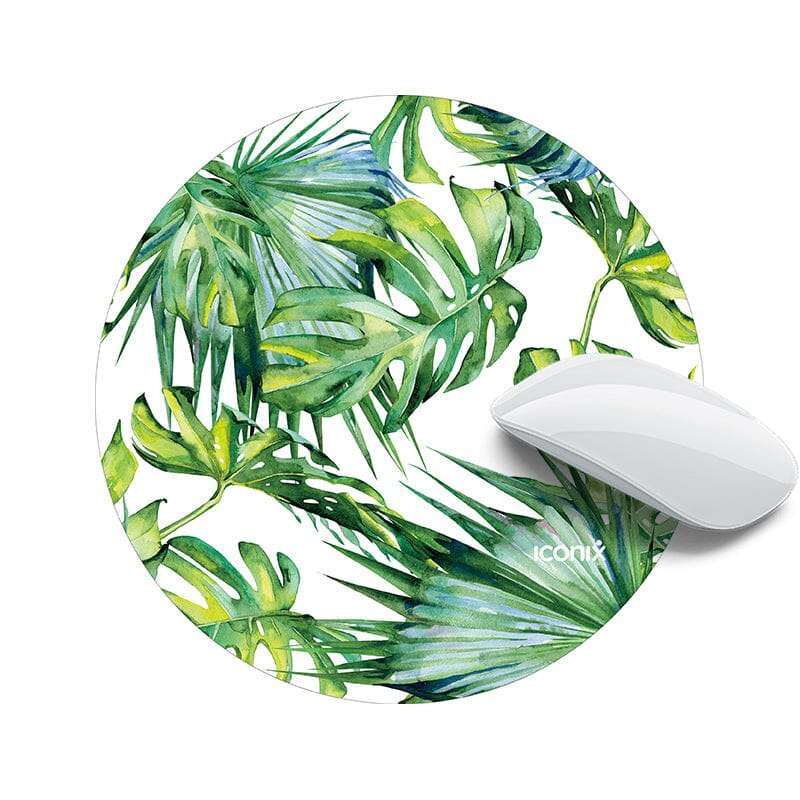 Round Tropical Leaf Mouse Pad