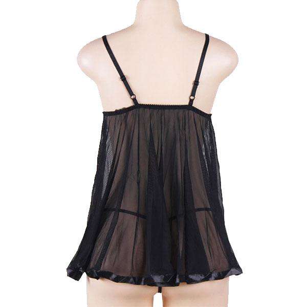 Sexy Sheer Lace Babydoll With G String Lingerie-Medium- Black - E20731