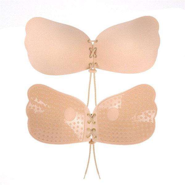 Strapless Backless Adhesive Invisible Push-up Reusable Butterfly Bra-Beige
