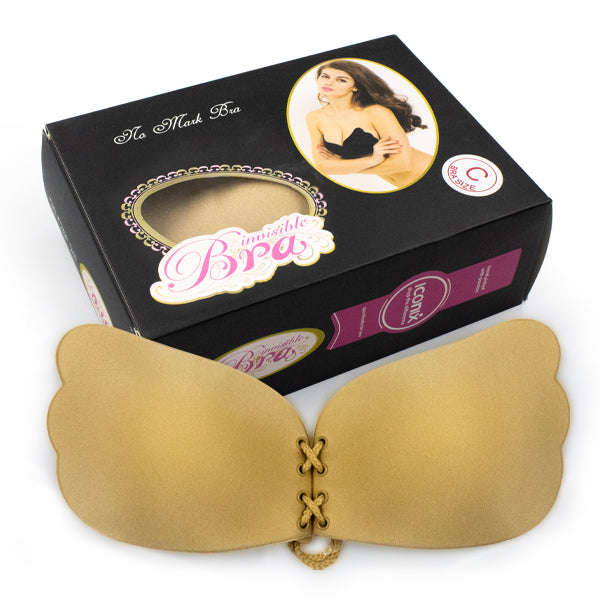 Strapless Backless Adhesive Invisible Push-up Reusable Butterfly Bra-Beige