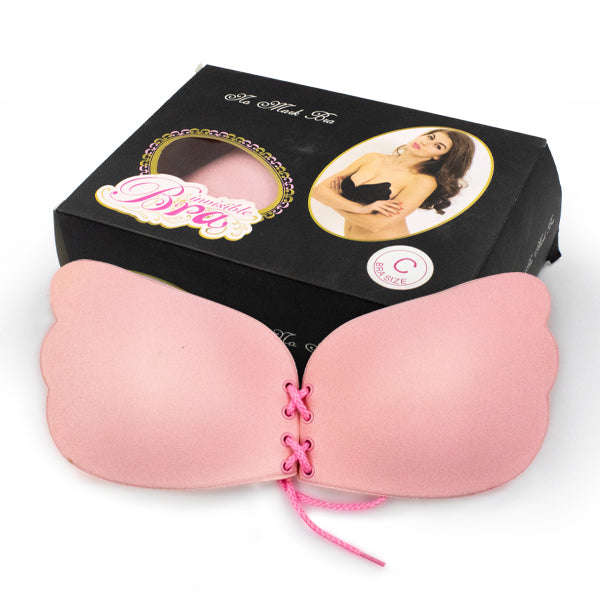Strapless Backless Adhesive Invisible Push-up Reusable Butterfly Bra - Pink